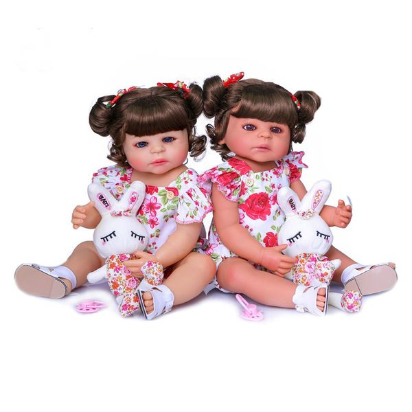 

new 55cm 22inch reborn baby girl soft full body silicone doll original authentic designed two colors skin bath toy