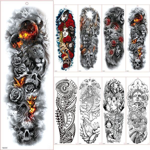 

large arm sleeve tattoo waterproof temporary tattoo sticker lion beast rose full flower tatoo body art tattoo girl