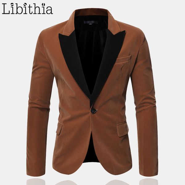 

men's patchwork collar blazers casual autumn new one button jackets coffee black dark blue wine red clothes male a146, White;black