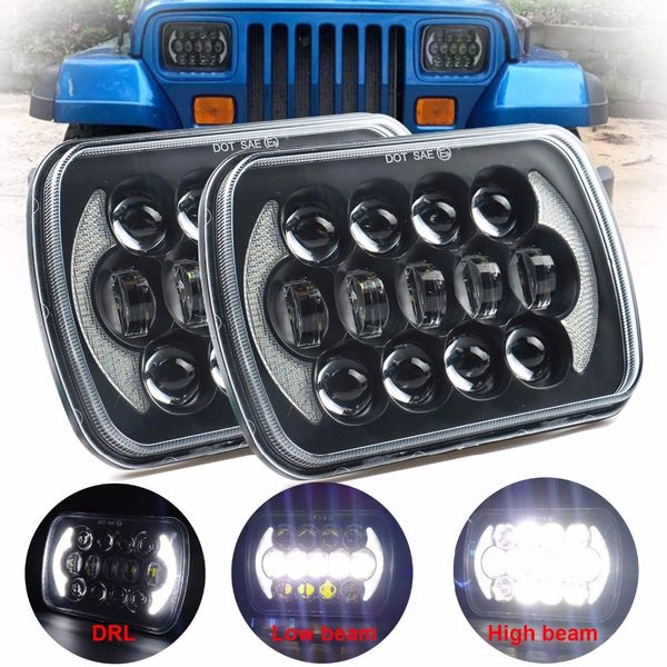 

sliver/black 5x7 7x6inch rectangular led headlight with drl for wrangler yj cherokee xj h6054 h5054 h6054ll 69822 6052 6053