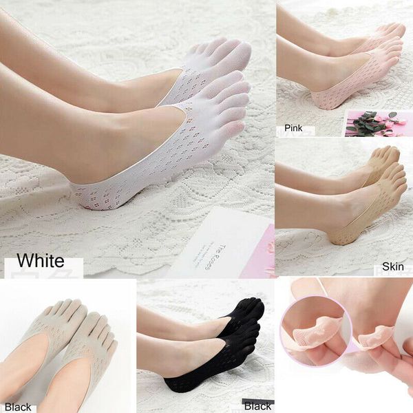 

5colors women plain hollow sock slippers summer nonslip invisible five finger toe socks ankle women girl shallow breathable sock, Black;white