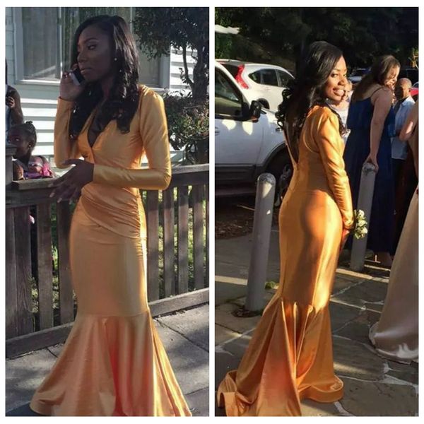 

v-neck long sleeves mermaid prom dresses 2019 custom african slim special occasion party gowns ladies evening party gowns simple, Black