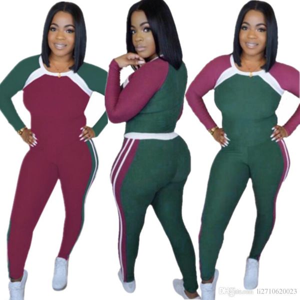 

2019 fashion sport suits women's t shirt sweatshirt+pants two piece set tracksuits women crew neck panelled pullover sportswear, Gray
