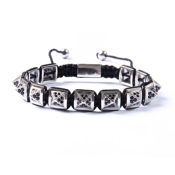 

ailatu brand men braiding macrame jewelry micro pave cz pyramid beads power charm bracelet pulseira hombres, Golden;silver