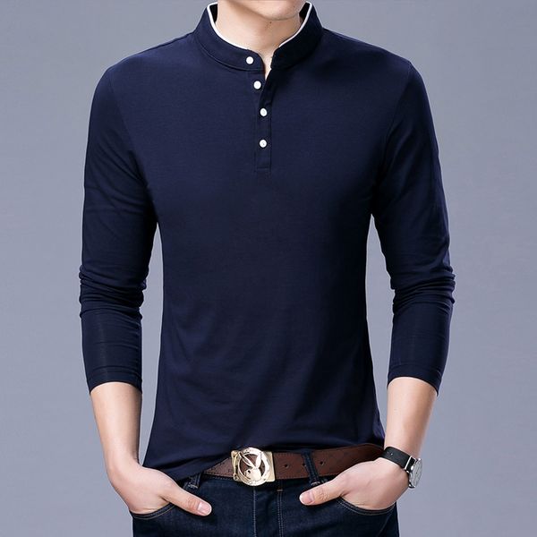

2018 new men korean men casual long-sleeved shirt collar youth autumn men's t-shirt factory outlets, White;black