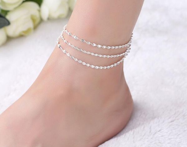 

fashion 925 sterling silver anklet fine jewelry wild multi-layer foot chain for women girl s925 silver ankle chain leg bracelet, Red;blue