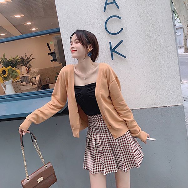 

mishow 2019 autumn sweety knit cardigan women causal soild long sleeves single-breasted short knit coat mx19c5239, White