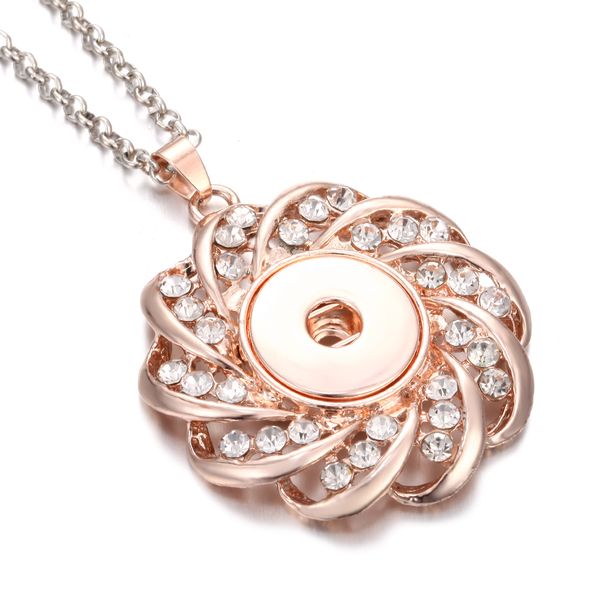 

new snap jewelry necklaces rose gold crystal flower snap button necklace pendants with chain fit 18mm 20mm buttons jewelry, Silver