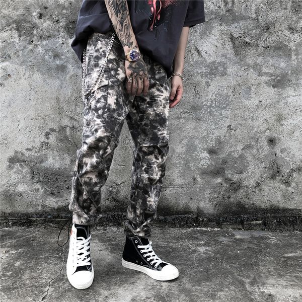 

tie dye hip hop pants cotton straight trousers men, Black