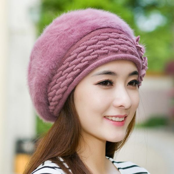 

fashion winter warm elegance hat wool cap women thickened fur beanies hat beret cap, Blue;gray