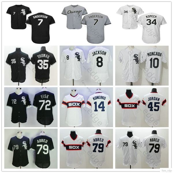 

Chicago #79 Jose Abreu 7 Tim Anderson 8 Bo Jackson 10 Yoan Moncada 34 Michael Kopech 72 Carlton Fisk 35 Frank Thomas Baseball Jersey