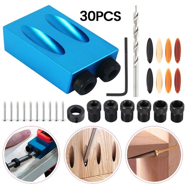 

woodworking pocket hole jig kit 6/8/10mm angle drill guide set hole puncher locator jig drill bit set for diy carpentry tools