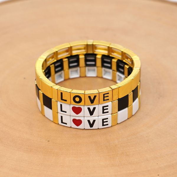 

shinus heart bracelet love letter bangles enamel tile bracelets for women friends boho jewelry pulseras mujer moda 2019 armband, Golden;silver