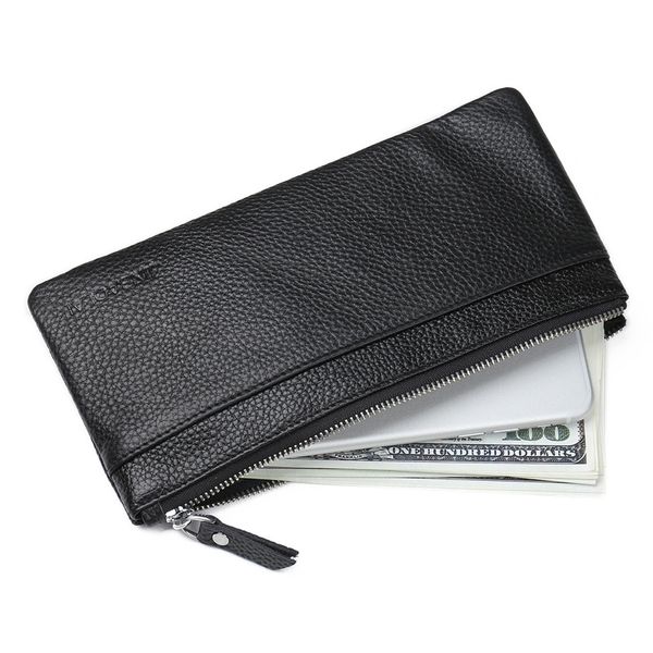 

2019 wallet concise genuine leather wallet men purse long zipper brand money phone bag big capacity carteira bolsas soft surface, Red;black
