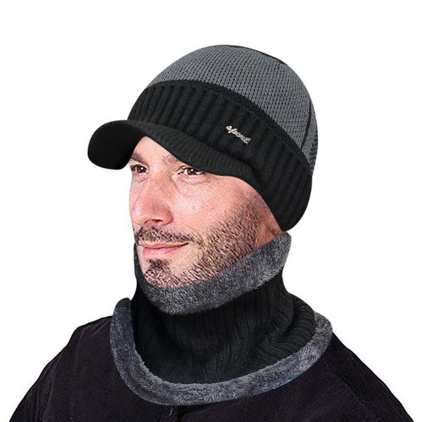 

fashion men warm winter hat scarf soft knitted hat scarf set skullies beanies winter for women knitted caps #z, Blue;gray