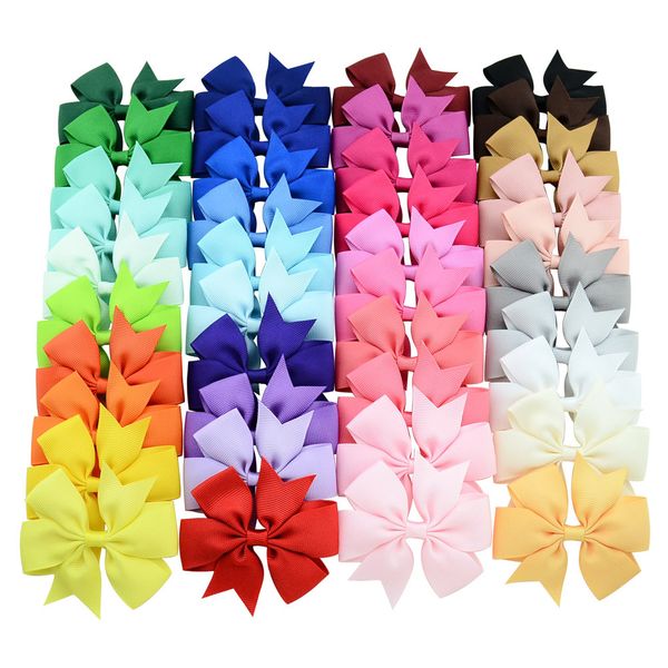 

40 colors hair bows hair pin for kids girls children accessories baby hairbows girl with clips flower hair clip, Slivery;white