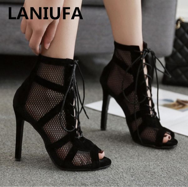 

new women suede black net suede fabric cross strap high heels sandals women shoes pumps lace-up peep toe women sandals #822