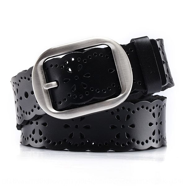 

women's hollowed-out flower genuine leather leather casual versatile pin buckle jeans jeans belt pin belt belt, Black;brown