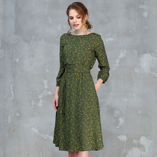 

women clothes designer dress casual women spring summer a line dress o neck three quarter knee length dress female printing vestidos, Black;gray