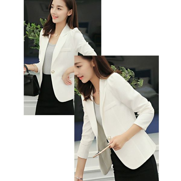 

women spring and summer solid color jacket lapel casual single button long sleeve slim cool blazer, White;black