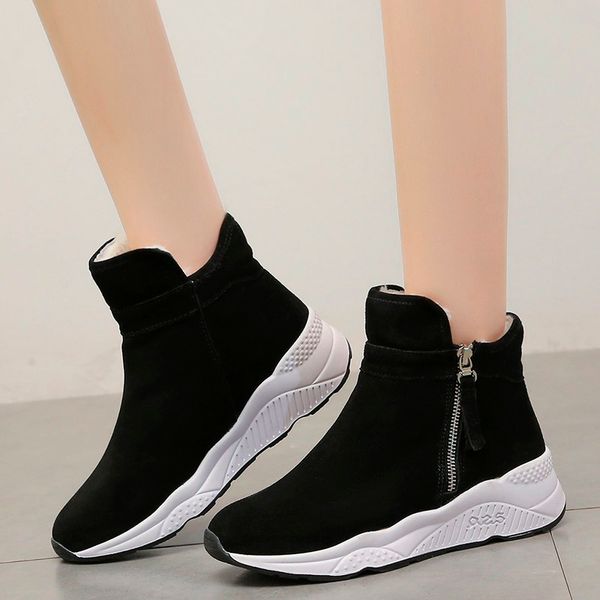 

lolita boots shoes winter footwear plush zipper luxury designer flat heel ankle booties women boots-women australia round toe, Black