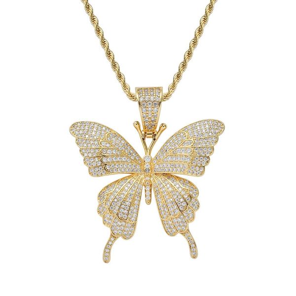 

hip hop jewelry butterfly pendant copper inlaid zircon necklace, Silver