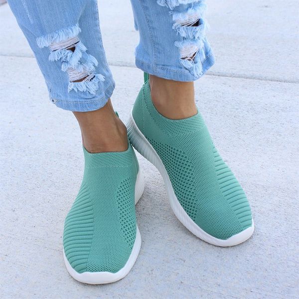 

oeak fashion sneakers women knitted vulcanized flat shoes slip on sock air mesh sneakers flat casual shoes big size, Black