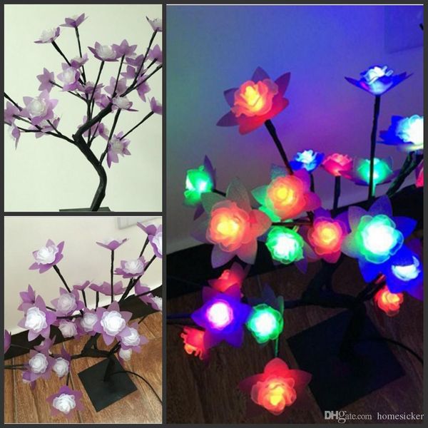 Crystal Rose Blossom 32 LEDs Árvore Luz Night Lights Table Lamp 45 centímetros Ramos Preto Iluminação Festa de Natal de casamento LED Flores Luzes