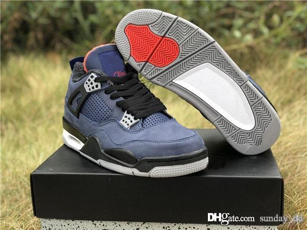 

authentic air 4 wntr loyal blue basketball shoes white-habanero red-black retro men women warm sports sneakers cq9597-401 with box