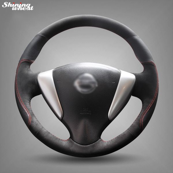 

hand sew black leather black suede steering wheel cover for tiida sylphy sentra 2014 note