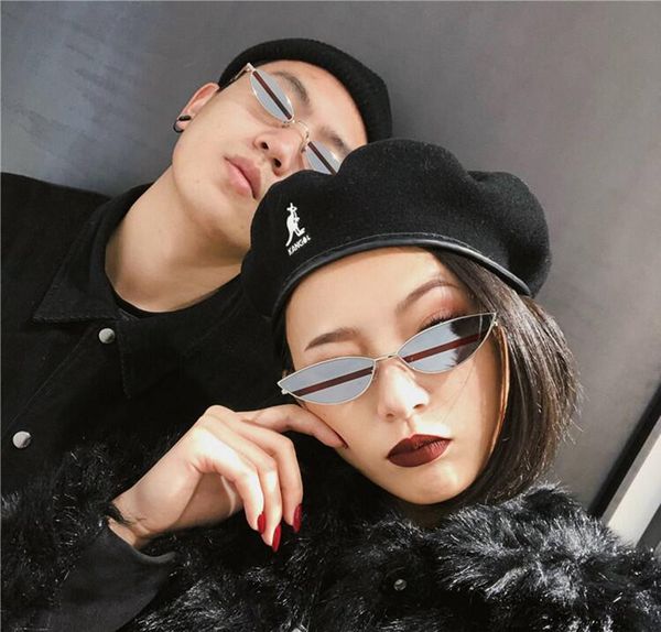 

2018 mew vintage cat eye sunglasses women small triangle sun glasses fashion color lenses female glasses metal frame uv400, White;black