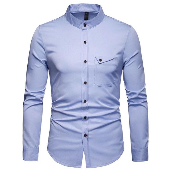 

men fashion shirt streetwear social long sleeve male solid color casual slim fit clothing comfortable dress shirt man, White;black
