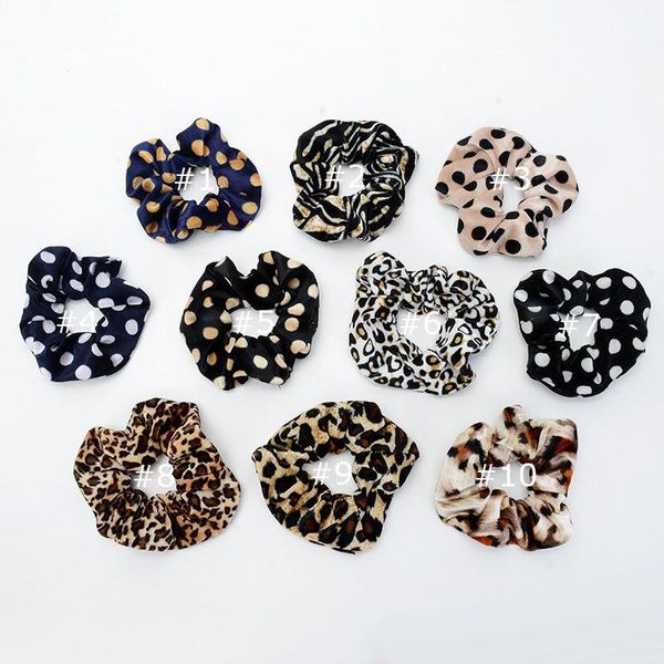 

10 color women girls velvet dots leopard elastic ring hair ties accessories ponytail holder hairbands rubber band scrunchies, Slivery;white