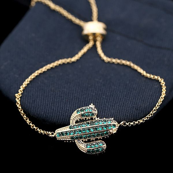 

crystal strass green cactus bracelets zircon bangle gold copper women scalable bracelets jewelry 2019 dropshipping, Black