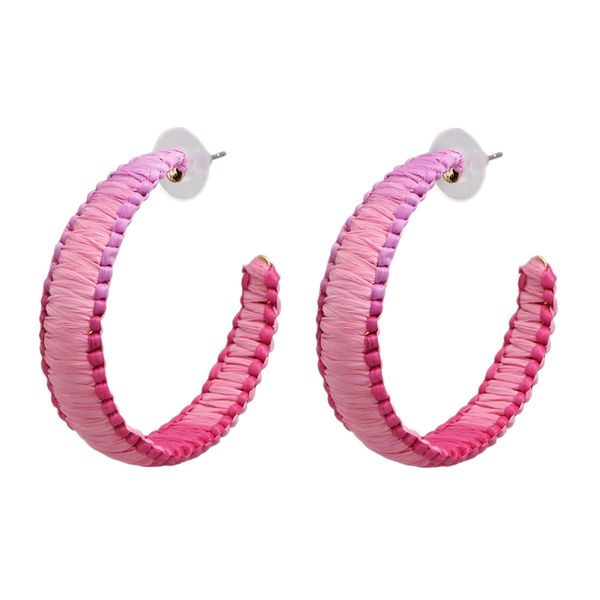 

women lafite woven earrings bohemian handmade geometric round earrings girls stud, Golden;silver