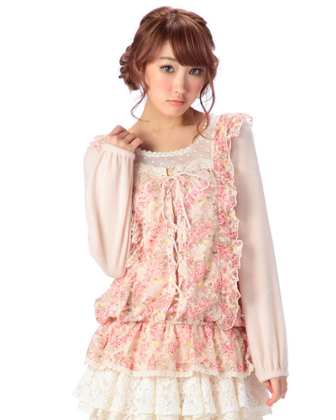 

liz lisa lace printing knitting long sleeve sweater sweet blouse, White;black