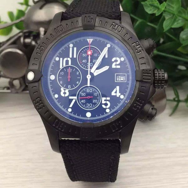 

br1884 super avenger ii black dial chronograph mens watches watch outdoor rotatable bezel wristwatches with a military black fabric strap, Slivery;brown