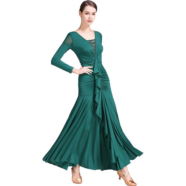 

green standard ballroom dance dresses original new product lace fringe flamenco dance costumes performance practice wear, Black;red