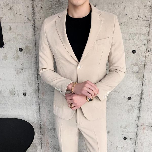 

2 piece men suits design casual suit terno slim fit colete coustume homme classic beige suit fato branco tuxedo spring summer, White;black