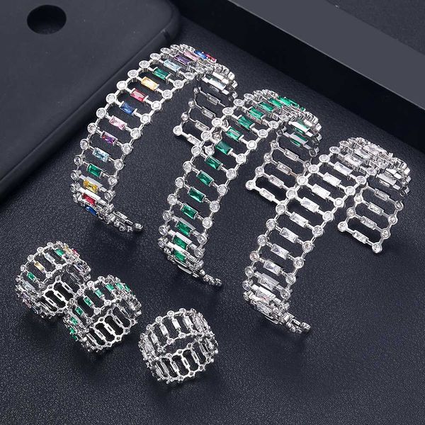 

jankelly luxury unique african bangle ring set jewelry sets for women wedding cubic zircon crystal cz dubai bridal jewelry, Silver