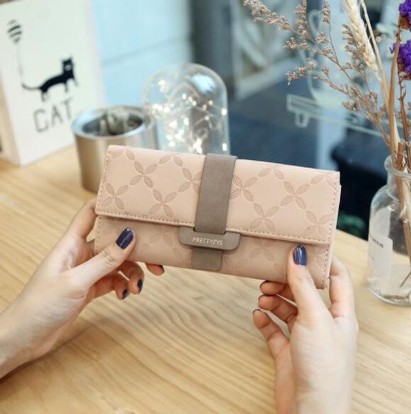 

women's long buckle wallet multi-functional cute handbag, Red;black