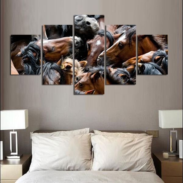 

luxury white 5pcs animal pair noble horses house ornaments canvas painting wall pictures home decor wedding decoration
