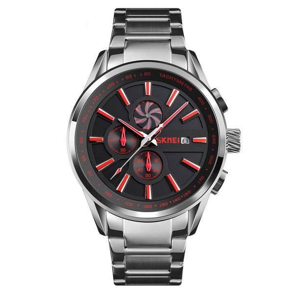 

all dials working relogio mens watches casual quartz wristwatch men fashion full steel waterproof sport chronograph watch man, Slivery;brown