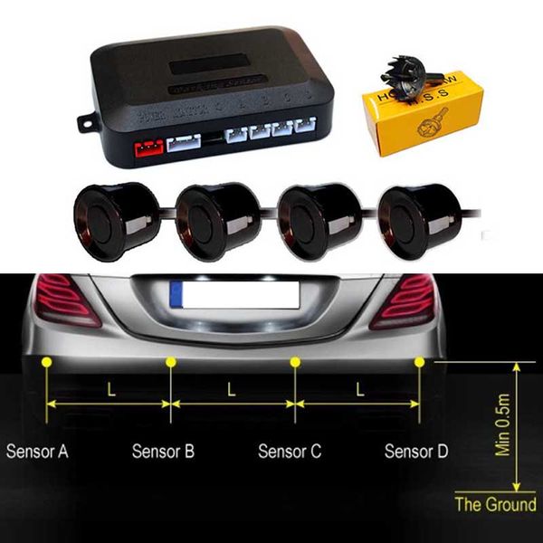

1set car reverse backup radar system alert alarm kit with 4 parking sensors distance detection m8617