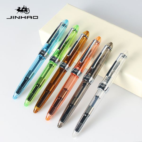 

6pcs set fountain pen jinhao 992 transparent ink pens for writing 0.5mm school office supplies caneta tinteiro