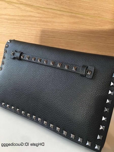 

fashionville~~w203 genuine leather black spike handle clutch bag 28*3.5*16 cm