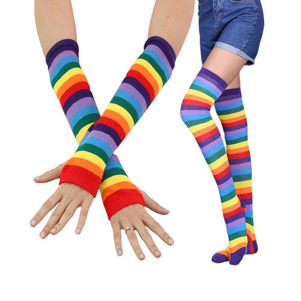 

rainbow socks warm knee socks stockings pointed with hole gloves masquerade decoration accessories, Blue;gray