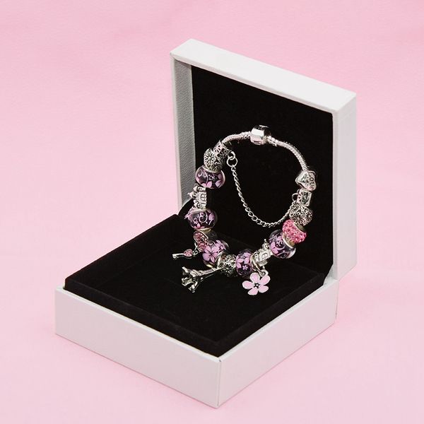 Nuovo braccialetto con ciondolo a forma di torre per Pandora Platinum Braccialetto elegante da donna con perline fai-da-te con scatola regalo originale