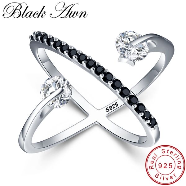 

black awn] solid 925 sterling silver rings for women black spinel elegant engagement finger ring sterling silver jewelry g044, Golden;silver