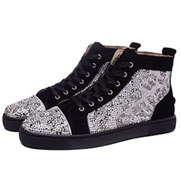 

jonewu 2019 luxurious red bottom men,women shoes genuine leather high sneakers shoes,outdoor flat with walking party shoes, Black